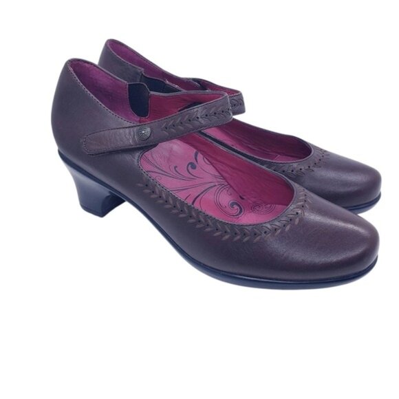 Abeo Brown Leather Mary Jane Embroidered Adjustable Strap Heels Women's Size 7 - Picture 1 of 12